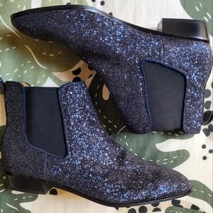 Jcrew Navy Glitter Chelsea Boots NWOT Size 10